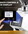 Premium 64Mm Commercial Electric Coffee Grinder With Stainless Steel Flat Burrs And Smart Touchscreen Setup with LCD display.
