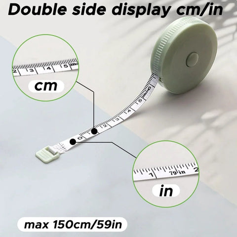59-inch tape measure in green with dual cm/inch display, part of the Multi Size Pipe Insulation Cutting Guide Kit