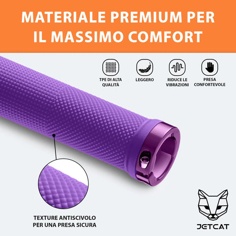 XL Ergonomic Lock On Bike Grips Purple For Adults And Big Hands, textured rubber and metal lock-on design detail.