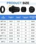 Set Of Three Npt Half Inch Nylon Cable Glands Waterproof Cord Grip Connectors Adjustable Six To Eleven Millimeter Wire Grommets