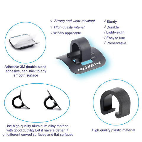 Alloy Bike Cable Guides Kit With 6 Sets Base And Clip shown with adhesive, aluminum alloy materials, and design benefits.