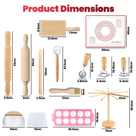 All In One Pasta Making Tools Set 14 Piece Kit With Drying Rack Ravioli Press Pasta Cutting Tools Beech Wood Rolling Pins Dimensions