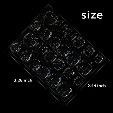 Sheet with dimensions showcasing Pro DIY Nail Kit With 288 Double Sided Adhesive Nail Tabs 12 Sheets Waterproof