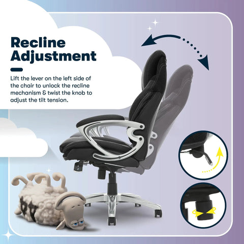 Ergonomic Office Chair With Dynamic Lumbar Support, All Day Comfort, Memory Foam Cushions, Height Adjustable recline adjustment.