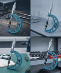 Generic Digital Gauge Precision Caliper Tool Electronic Screen Measurement Device in workshop setting with blue finish and knurled thimble.