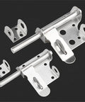 Top Tier Sliding Bolt Door Latch With Mounting Screws showing metal latches for barn doors, gates, and pantry units.