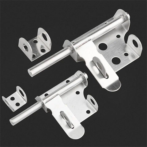 Top Tier Sliding Bolt Door Latch With Mounting Screws showing metal latches for barn doors, gates, and pantry units.