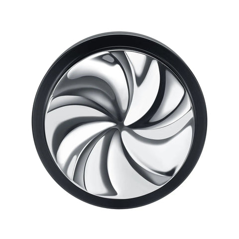 Top view of 51mm Gravity Coffee Distributor with Crystal Cut Top and Self Leveling Base showcasing 5 Blade Distribution Base.