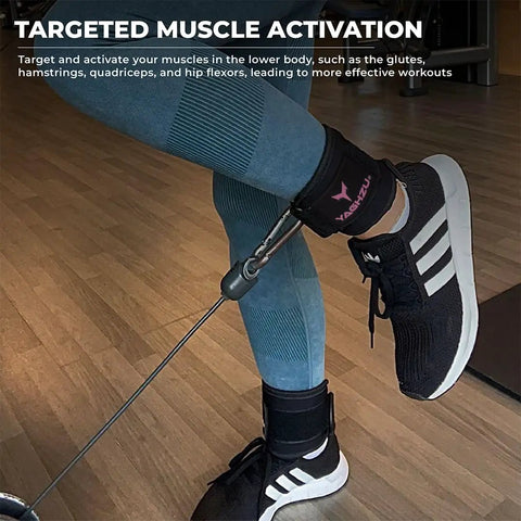 Premium Cable Machine Ankle Straps for Glute Kickbacks and Hip Abductions, featuring cushioned design during workout.