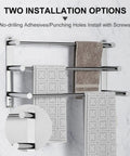 Retractable 17 To 31 Inch Towel Rack With Hooks Three Tier Wall Mount Shelf Bar In SUS304 Stainless Steel No Drill Adhesive