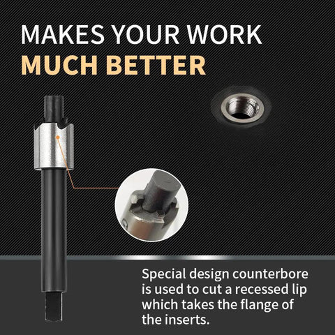 M5 X 0.8 Thread Repair Kit With Stainless Steel Inserts Drill Tap Counterbore And Install Driver 10 Pcs Metric M5X0.8X7.6MM Inserts Restores Damaged Threads In Metal And Plastic Pro Grade Kit showing special counterbore design