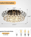Dope Black Crystal Floral Chandelier 4 Light Fixture Dimmable Flush Mount Ceiling Light With Raindrop Crystals, dimensions shown