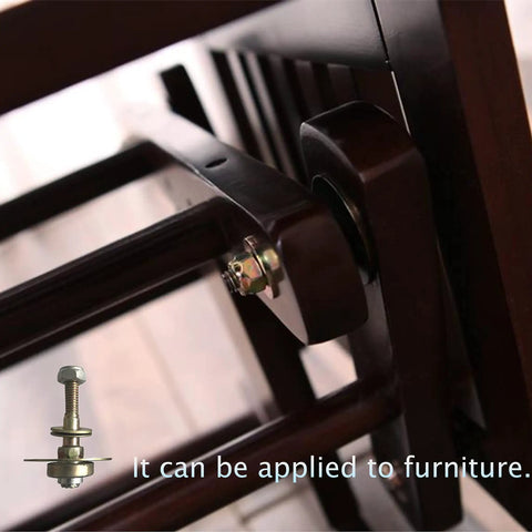 Heavy Duty Rocking Chair Bearing Hardware Pack Comes With Eight Beefy M8 X45mm Metal Screws and Sure Grip connectors on furniture.