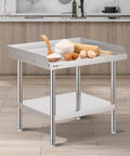 Stainless Steel Grill Stand Table 24 By 28 By 26 Inches With Adjustable Undershelf in a kitchen setting, commercial grade.