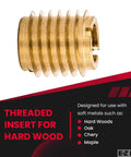 Side view of brass 1/4-20 knife threaded insert for hardwood, 0.500 inch length, pack of 25; suitable for furniture and cabinets.