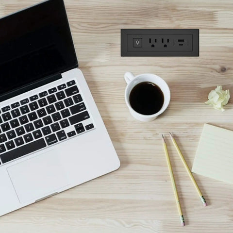 Radiant Furniture Power Center With USB And Switch Recessed Power Strip Two Outlets Type A USB And USB C Ports installed