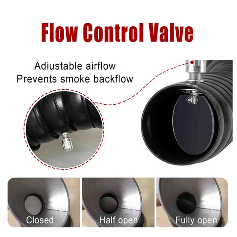 Flexible Air Duct Collector Arm With Hood For Smoke And Dust Extraction Pro-Grade 1.5M Length 100MM ID showing flow control valve