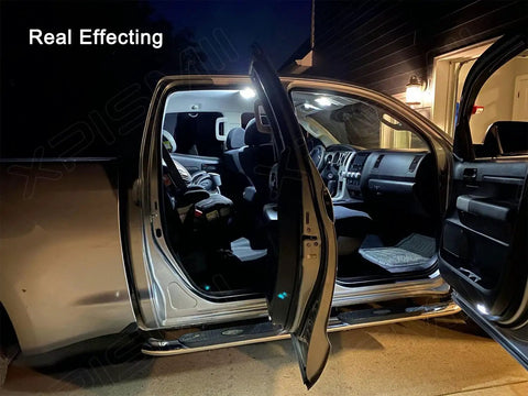 2009-2018 Dodge Ram interior with 12 Piece 6000K White LED Lighting Kit, includes map, dome, and footwell illumination at night.