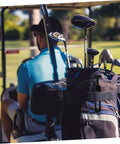 Golf bag on cart secured with Three Set Pack Rubber T-Handle Draw Latches Flexible Hasp For Tool Boxes Coolers And Engineering Machines