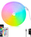 15ft LED Neon Strip Lights With Remote And App Control, 5050 RGB Neon Rope Lights, included remote, app display, and power adapter