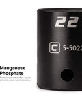 Close-up of 22 mm socket from Half Inch Drive Shallow Impact Socket Set Metric 10 To 27 mm 18 Piece Chrome Molybdenum Steel.
