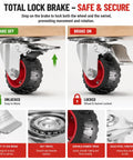 3 Inch Heavy Duty Swivel Caster Wheels Set Of 4 With Dual Locking Rubber Tires showing lock mechanism diagram