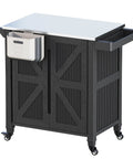 Outdoor Grill Cart With Stainless Steel Top, Rolling Utility Station, 2 Tier Storage Cabinet, patio BBQ station on wheels
