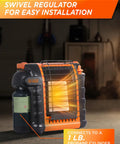 9000 BTU Portable Propane Heater For Outdoor Use That Kicks Heat Up To 300 Sq Ft Two Heat Settings From 4000 To 9000 BTU Swivel Regulator For 1 Pound Propane Tank Patio Camping Outdoor Emergency Heater Orange with swivel regulator and connects to 1 lb propane cylinder