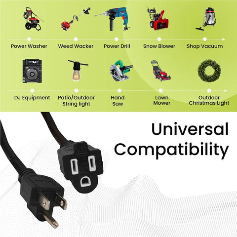 Contractor Grade 16 Slash 3 25 Foot Outdoor Extension Cord Black for tools and equipment with universal compatibility
