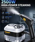 Heavy Duty Handheld Steam Cleaner With A Killer 2500 Watt Heater And Lightning Fast Ten Second Warm Up For Stress Free Kitchen Bathroom And Vehicle Deep Cleaning To Knock Out Hard Grime, showing steamer handle and tank.