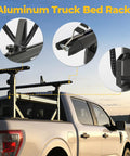 Adjustable Aluminum Truck Ladder Rack With Side Bar Clamp On No Drill Install Fits F150 Silverado Ram Sierra Heavy Duty 1100 Lbs Capacity Haul Ladders Kayaks Bikes With Quick Release Knobs And 4 Position Height 19 To 25 Inches on pickup bed