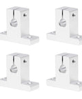 Set of four silver aluminum L-shaped rail supports for 8mm linear motion rods with mounting holes.