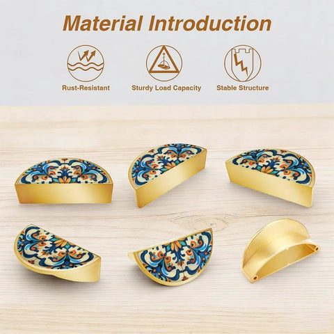 2 Pack Orange Blue Baroque Tile Cabinet Handles Semicircle Drawer Pulls 3 Inch Center Hole Solid Zinc Alloy Hardware In Gold Finish