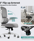 Ergonomic Mesh Office Chair With Adjustable Lumbar Support, breathable desk chair with flip-up armrests in home office setup.