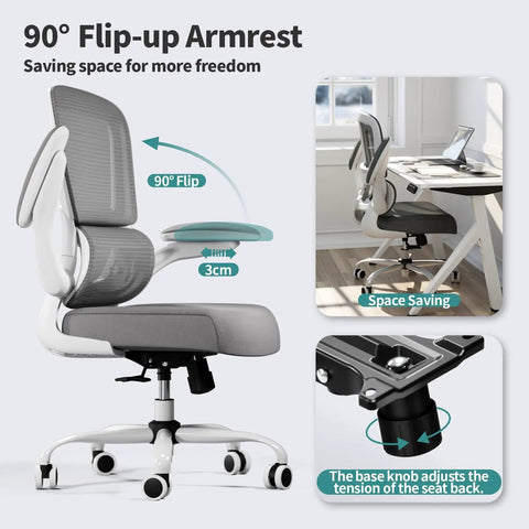 Ergonomic Mesh Office Chair With Adjustable Lumbar Support, breathable desk chair with flip-up armrests in home office setup.