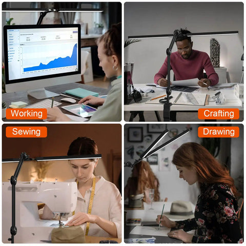 Clamp Desk Lamp LED 24W With Adjustable Color And Brightness Three Modes Eye Caring Light for Working, Crafting, Sewing, Drawing