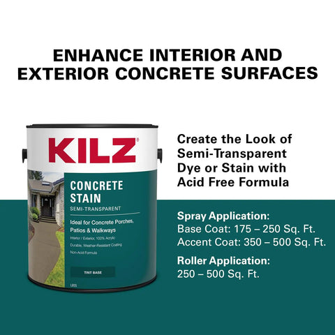 Level Up Your Patio Game With This Hassle Free Semi Transparent Decorative Stain Evening Mesa One Gallon can for concrete applications.