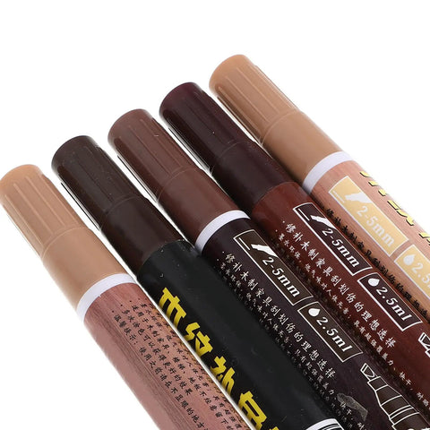 5 Piece Furniture Markers Touch Up Kit For Floors Cabinets Tables And Desks With Wood Scratch Repair Pens In Five Colors