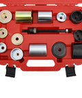 BTSHUB bearing puller kit in a red case with metal adapters and black spacers for BMW rear axle bushings