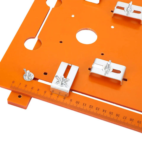Heavy Duty Circular Saw Base Plate For Router Table Insert with orange base and metal mounts for precise woodworking cuts.
