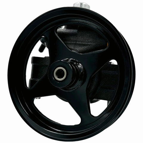 Front view of Power Steering Pump With Pulley Reservoir Replacement For Ford Expedition 2003 2006 F150 2004 2008 And Lincoln Mark LT 2006 2008 Durable High Quality Part For Smooth Steering And Easy Install