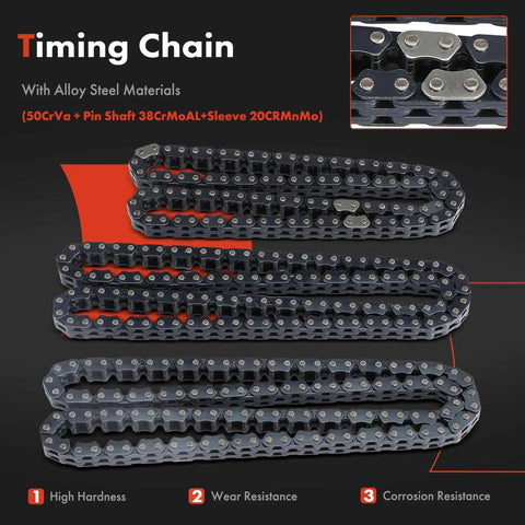 Engine Timing Chain Kit With VVT Sprocket For DOHC V6 3.0L 3.2L 3.6L, alloy steel timing chain on display