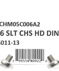 Top Shelf M5 X.80 X 6 Stainless Steel Slotted Cheese Head Machine Screws packaged with barcode and specifications.