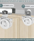Sliding Wardrobe Door Hardware Set With Four Rollers And Eight Screws for Closet Cabinets shown installed on wooden door