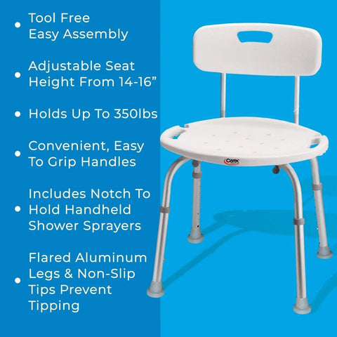 Shower Chair With Back For Elderly And Disabled, Lightweight Aluminum Bath Seat Supports Up To 300 Lbs, Easy Assembly, Non Slip, Easy Clean, White Handicap Bath Chair