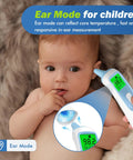 Non Contact Baby Ear And Forehead Infrared Thermometer For Busy Moms And Dads With 1 Second Reading Auto Switch Between Ear And Forehead 4 Color Backlight Fever Indicator Fast Accurate Temperature For Home Use, baby ear mode image