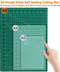 Self Healing Cutting Mat For Sewing And Crafts 12x18 Inch Double Sided shown with A4 and A5 sizes for comparison and crafting use.