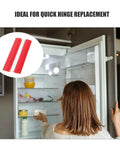 Self-Adhesive Small Box Hinges Set, 4 Pieces, 80x33mm with red acrylic design for cabinet doors, shown near opened fridge