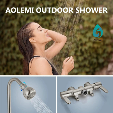 Killer Outdoor Shower Kit Featuring Solid Brass Mixing Valve And Stainless Steel Pipe With Dual Handle Brushed Nickel Finish And All Season Weather Proof Build For Your Ultimate Backyard Oasis Setup