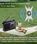End Fed Half Wave Ham Radio Antenna with dual 49:1 and 9:1 impedance wires, radio setup shown on outdoor table
